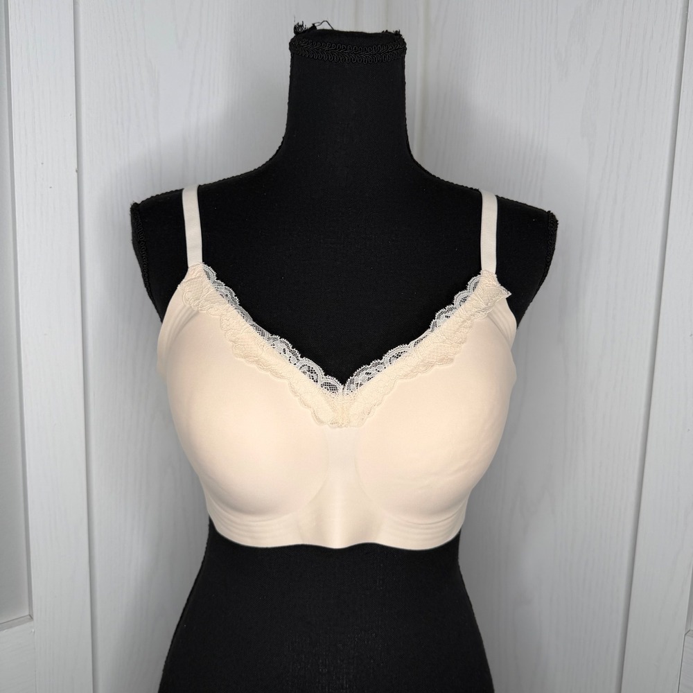 Kohl's Bra Women XL Nude Lace Trim Wireless Adjustable Strap Stretch